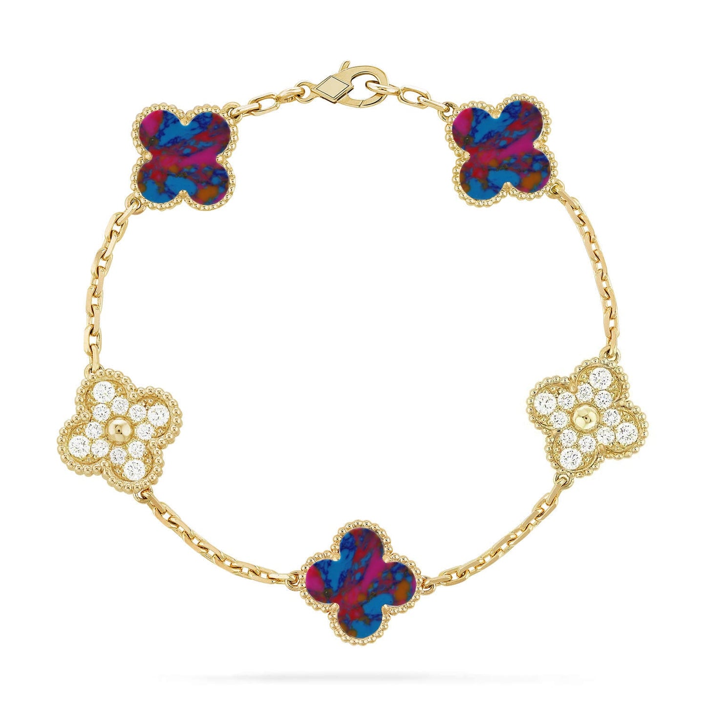 [Love Lucky]CLOVER 5 MOTIF COLOR GEMSTONES BRACELET COLLECTION