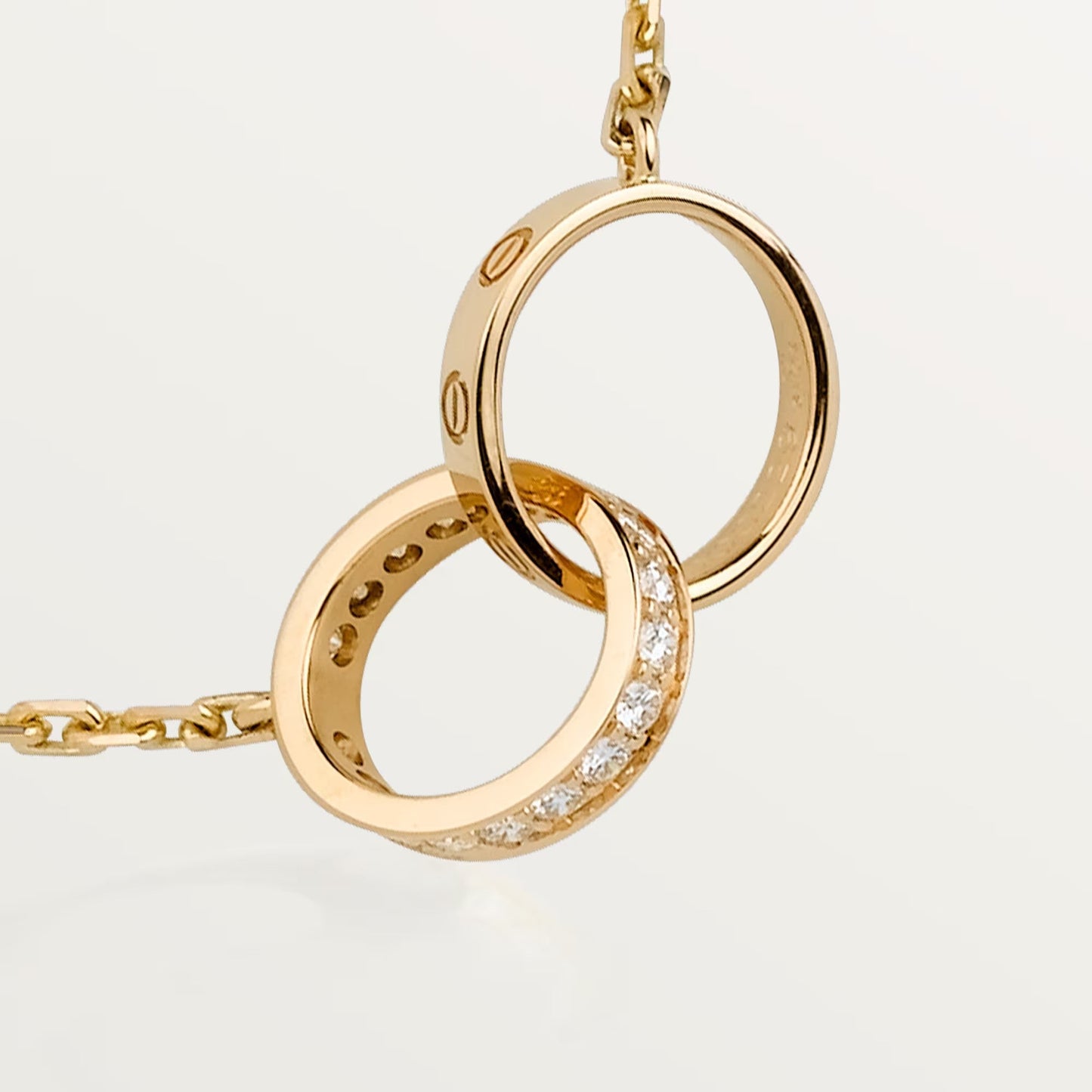 [Love Lucky]LOVE DOUBLE RING HALF DIAMOND NECKLACE