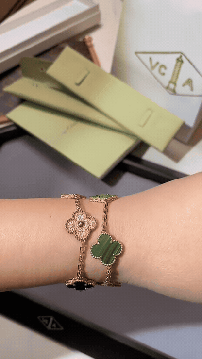 [LoveLucky]Clover 5-Motif Malachite & Pietersite Bracelet Stack Set