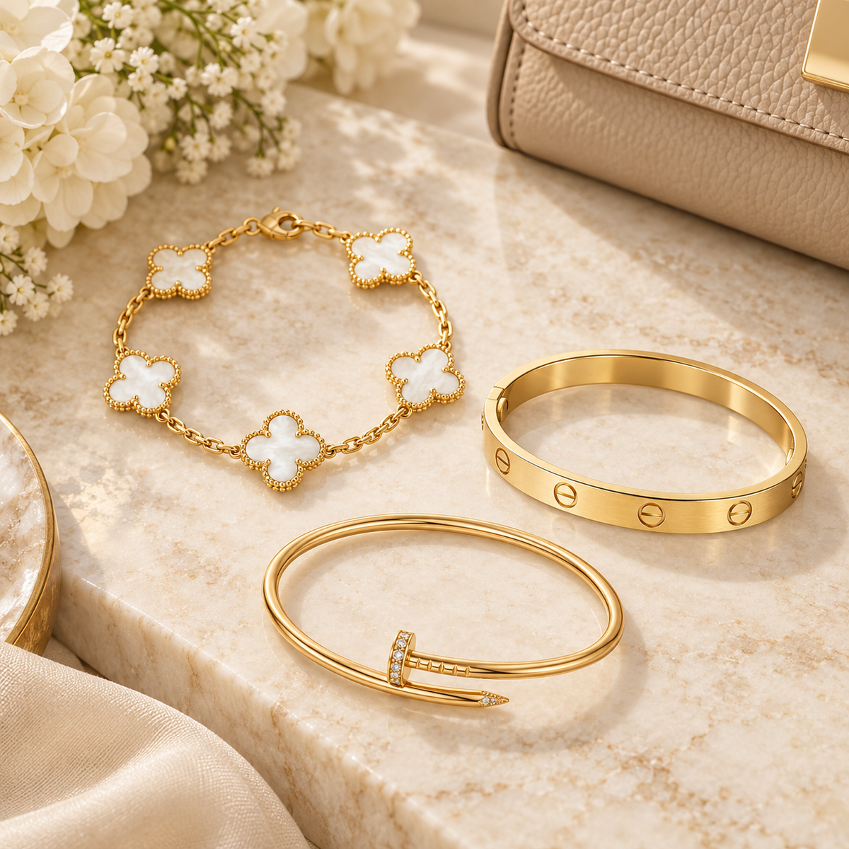 [LoveLucky]Clover & Lover & Juste Bracelet Stack Set