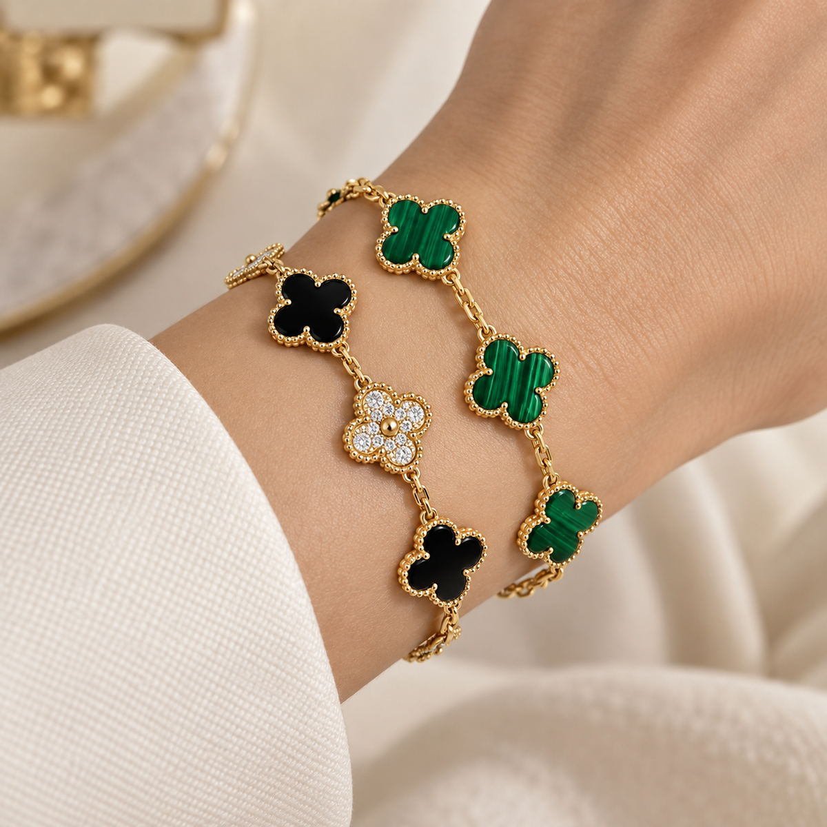 [LoveLucky]Clover 5 Motifs  Duo Bracelet Stack Set
