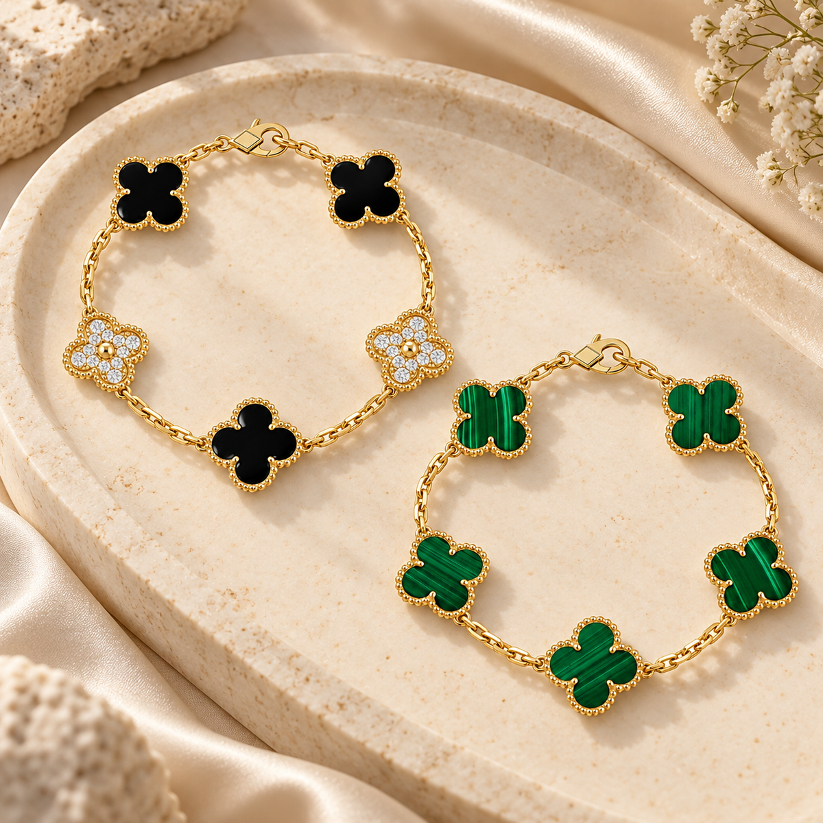 [LoveLucky]Clover 5 Motifs  Duo Bracelet Stack Set