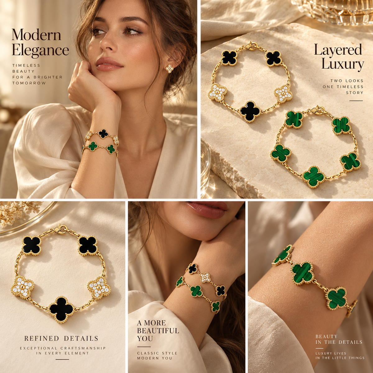 [LoveLucky]Clover 5 Motifs  Duo Bracelet Stack Set