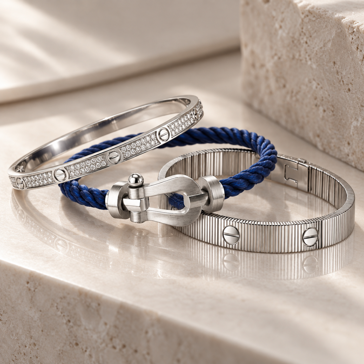 [LoveLucky]Love & Force Large Horseshoe Trio Bracelet Stack Set
