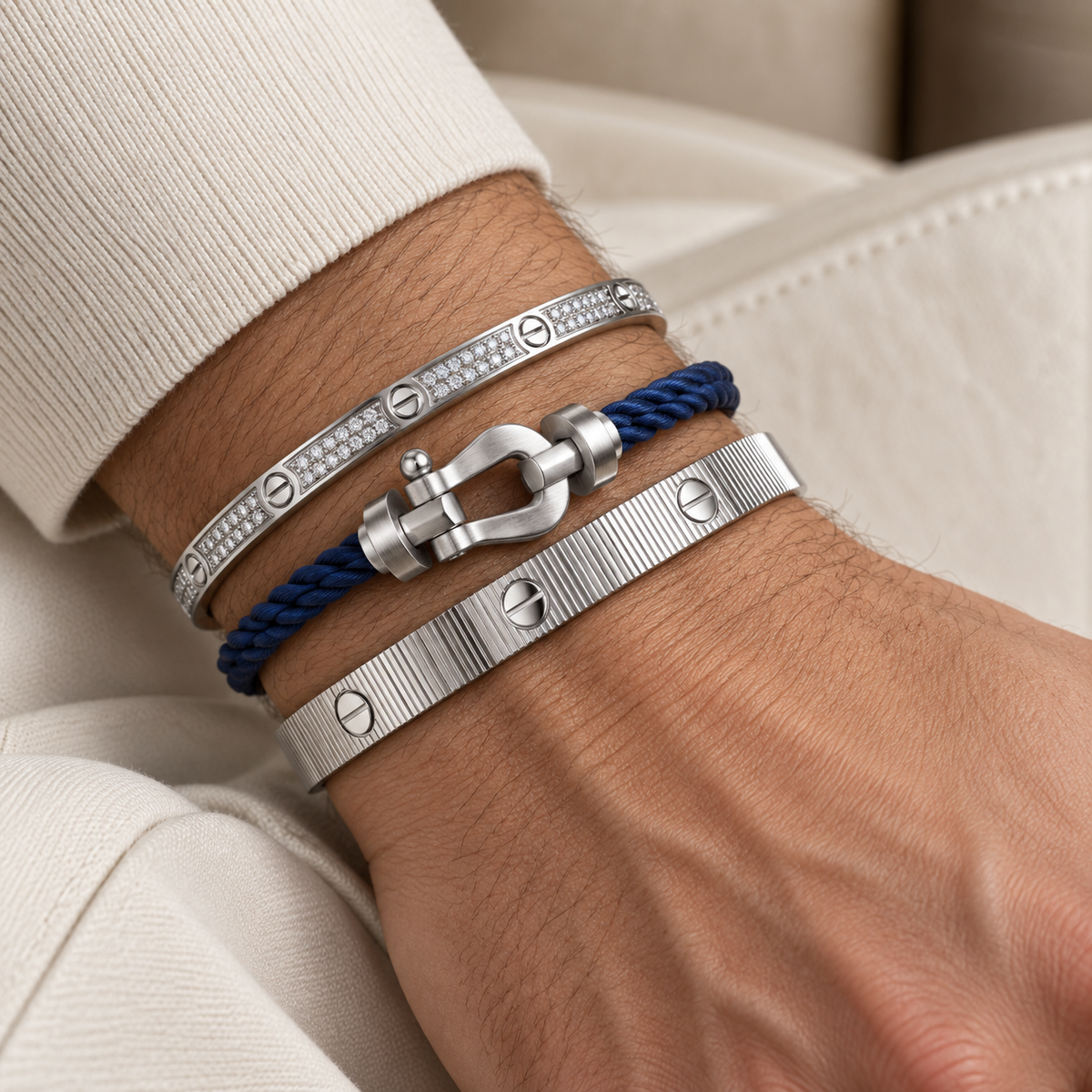 [LoveLucky]Love & Force Large Horseshoe Trio Bracelet Stack Set