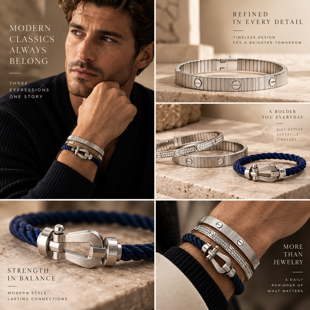 [LoveLucky]Love & Force Large Horseshoe Trio Bracelet Stack Set