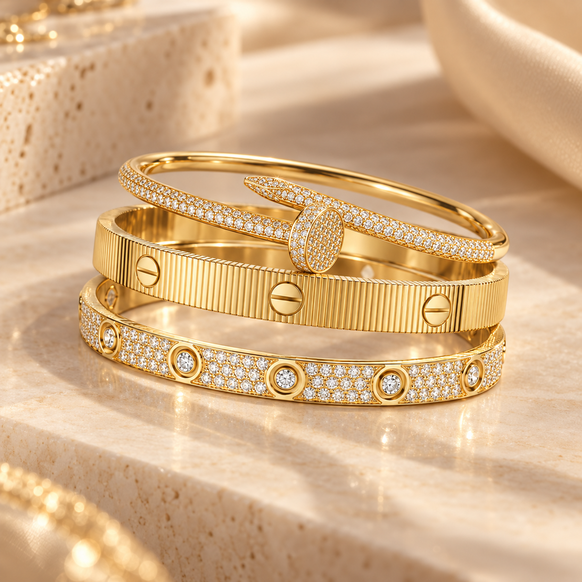 [LoveLucky]Love & Juste Statement Bracelet Trio Stack Set