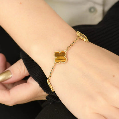 [Love Lucky] CLOVER 5 MOTIFS TIGER EYE BRACELET COLLECTION