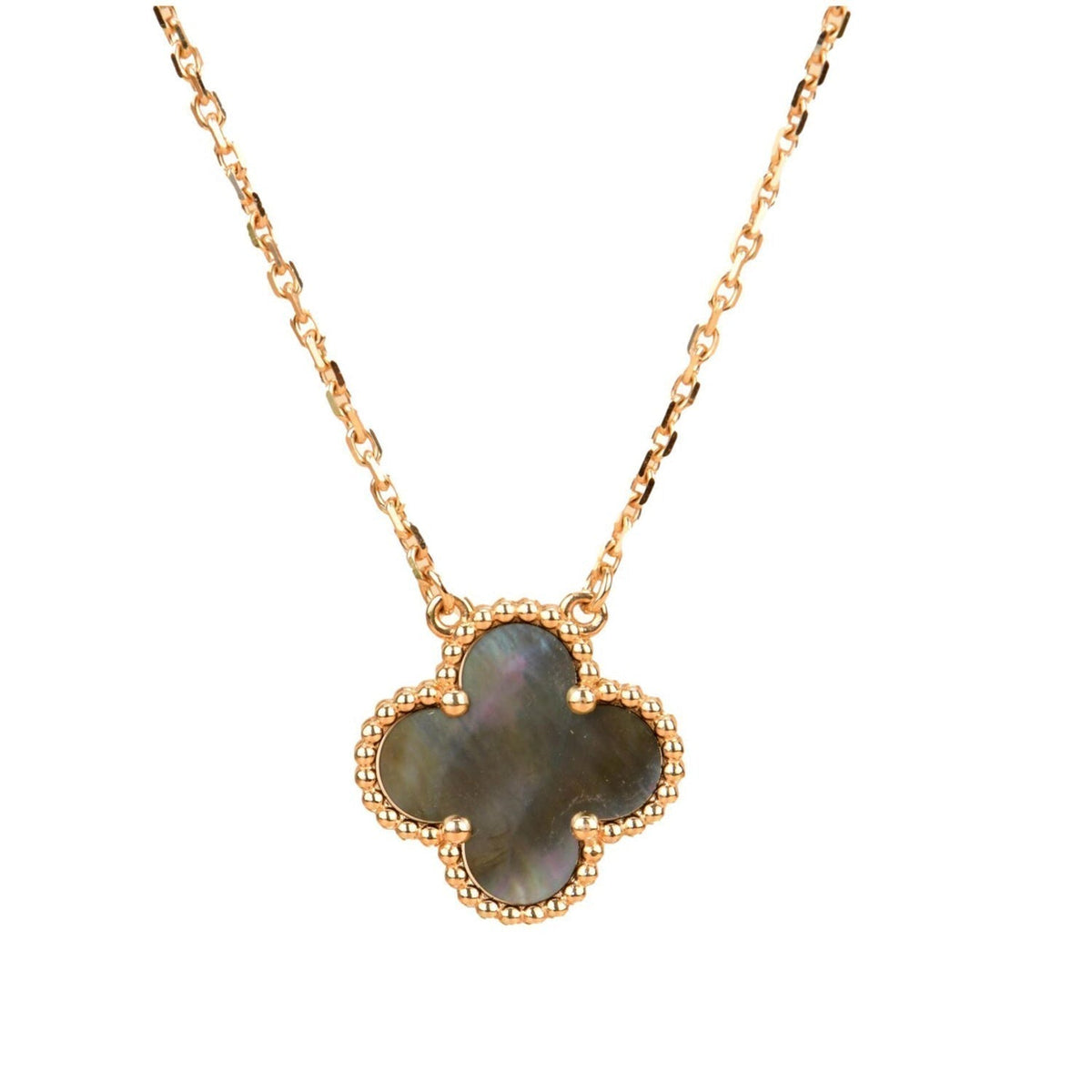 [Love Lucky]COLLAR DE NÁCAR GRIS CLOVER 15MM