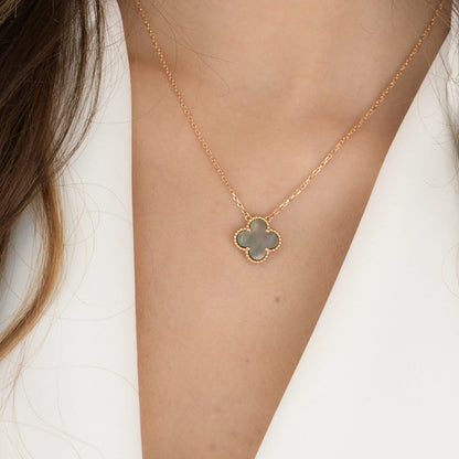 [Love Lucky]COLLAR DE NÁCAR GRIS CLOVER 15MM