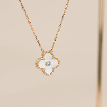 [Love Lucky]COLLIER CLOVER 15 MM DIAMANT FRITILLAIRE BLANCHE