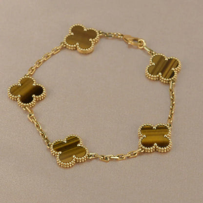 [Love Lucky] CLOVER 5 MOTIFS TIGER EYE BRACELET COLLECTION