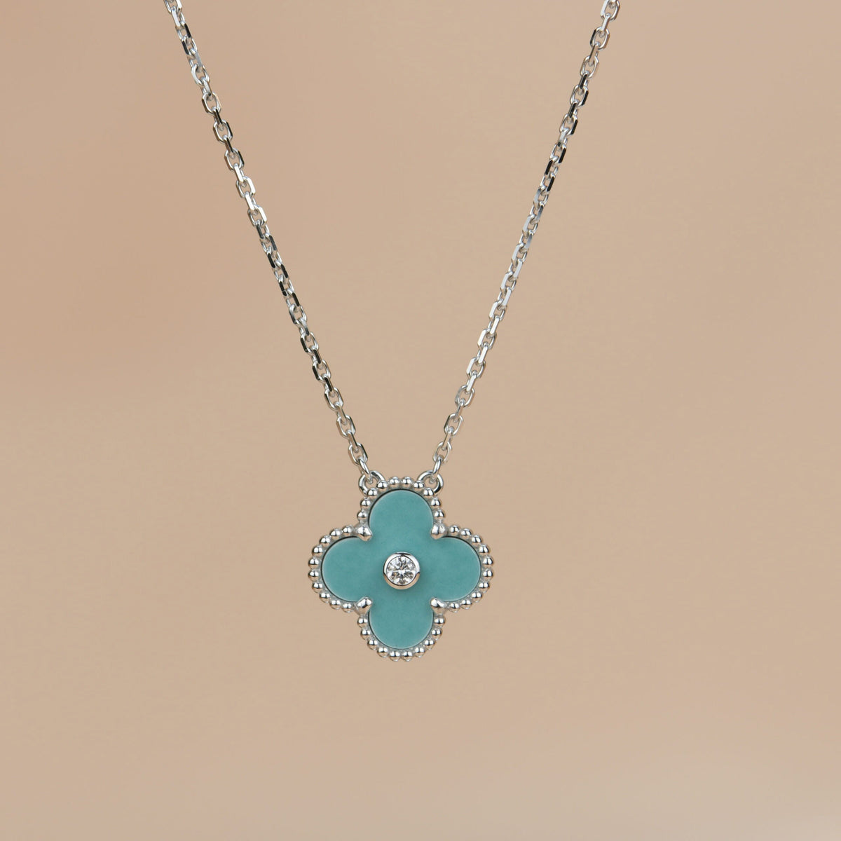 [Love Lucky]CLOVER 15MM DIAMOND SVRES PORCELAIN  NECKLACE SILVER