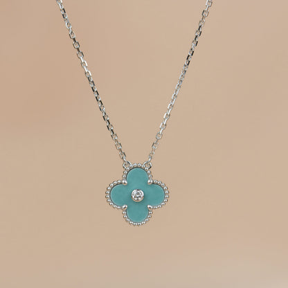 [Love Lucky]CLOVER 15MM DIAMOND SVRES PORCELAIN  NECKLACE SILVER