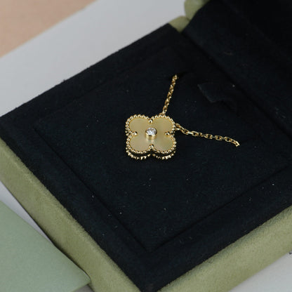 [Love Lucky]CLOVER 15MM DIAMOND GOLD MOTHER OF PEARL NECKLACE