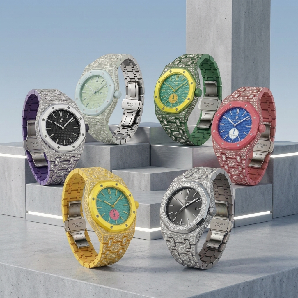 Royal Oak Pop Exclusivo con caja de biocerámica y correa de biocerámica totalmente engastado con diamantes
