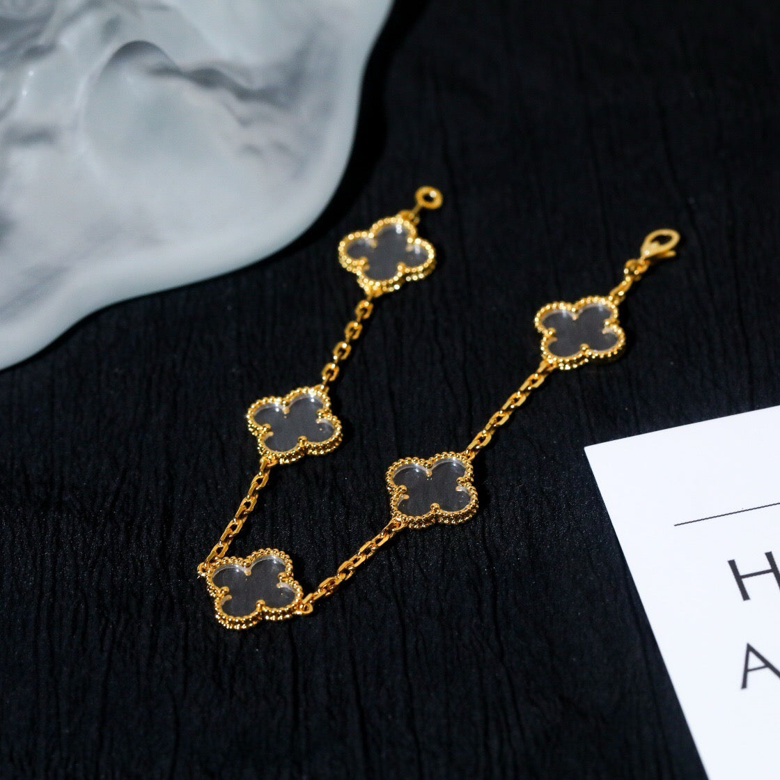 [Love Lucky]CLOVER 5 MOTIF ROCK CRYSTAL BRACELET