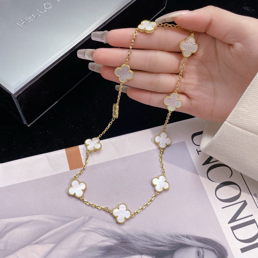 [Love Lucky]CLOVER 10 MOTIFS WHITE MOTHER OF PEARL NECKLACE