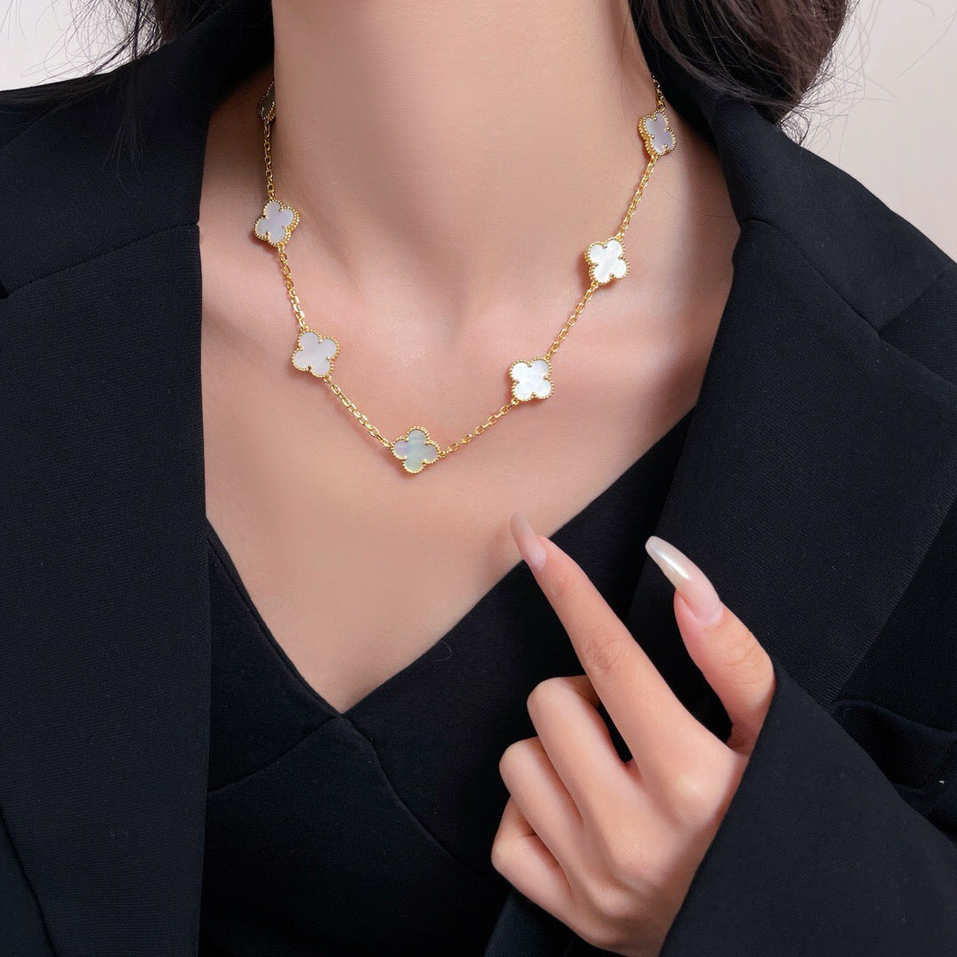 [Love Lucky]CLOVER 10 MOTIFS WHITE MOTHER OF PEARL NECKLACE