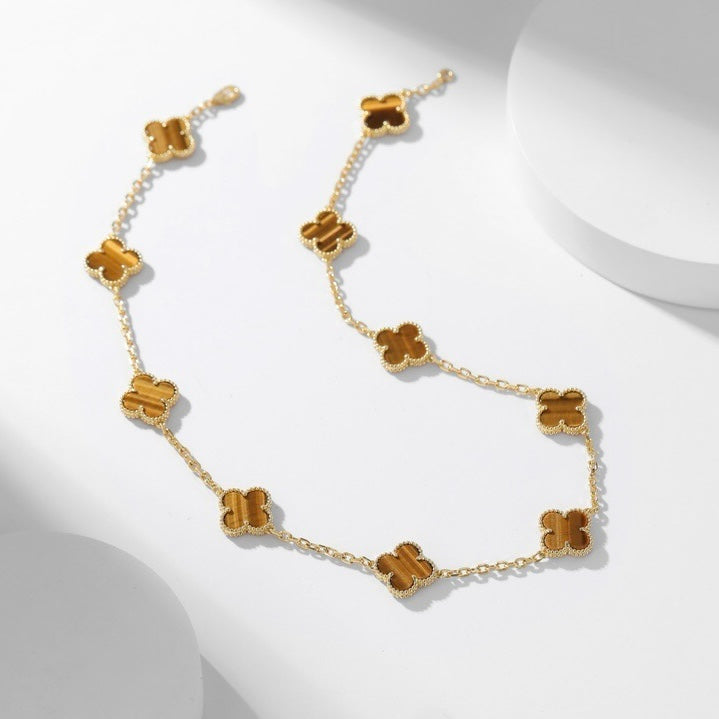 [Love Lucky]CLOVER 10 MOTIFS TIGER EYE NECKLACE