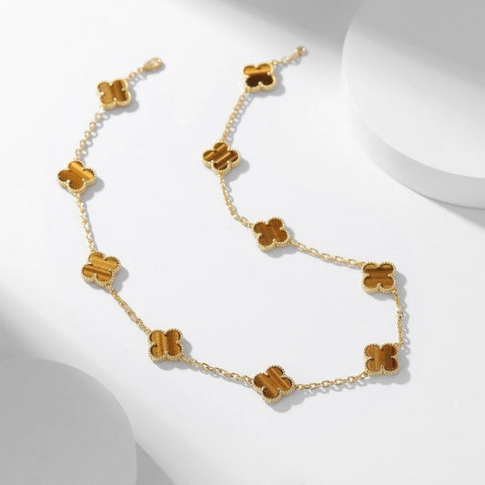 [Love Lucky]CLOVER 10 MOTIFS TIGER EYE NECKLACE