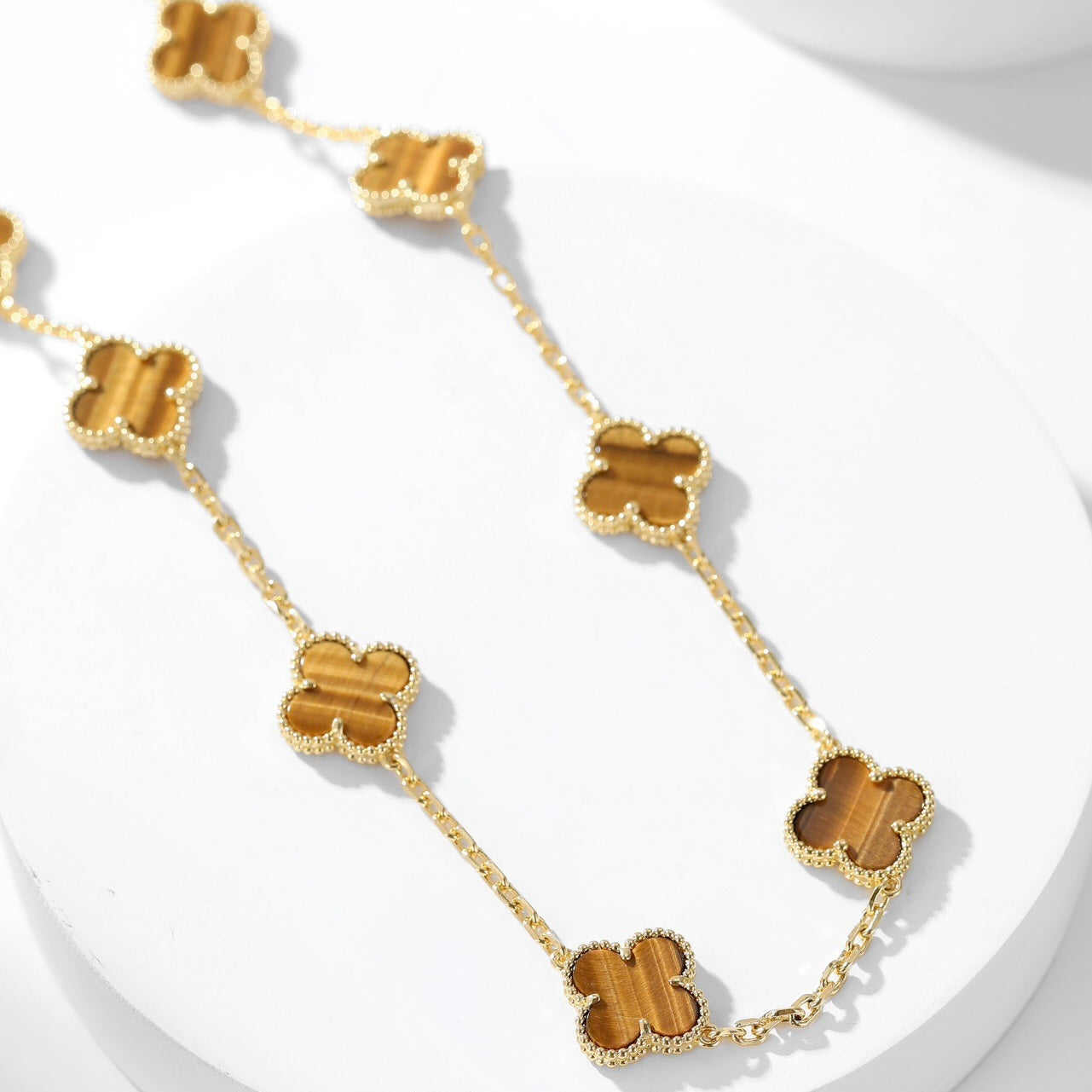 [Love Lucky]CLOVER 10 MOTIFS TIGER EYE NECKLACE