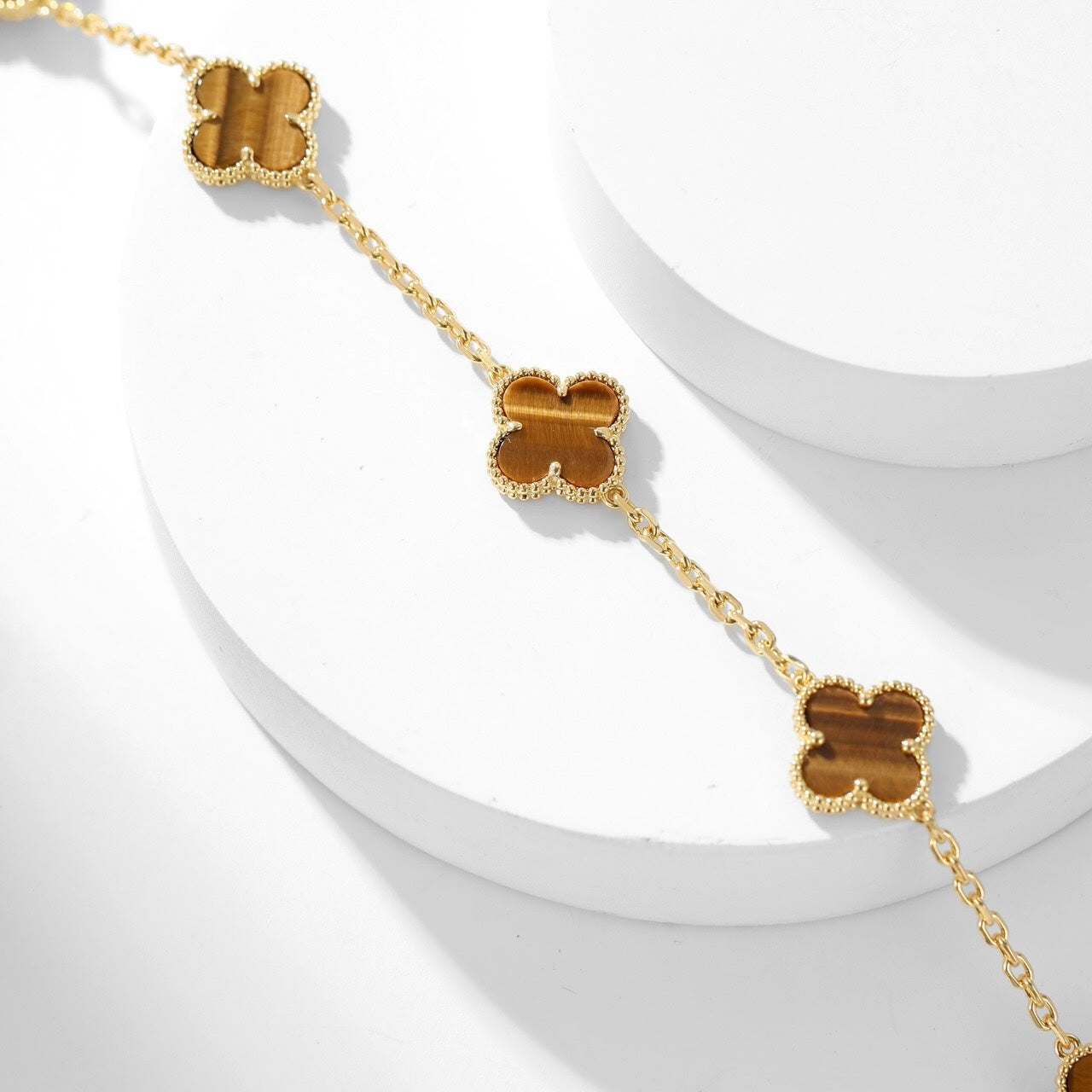 [Love Lucky]CLOVER 10 MOTIFS TIGER EYE NECKLACE