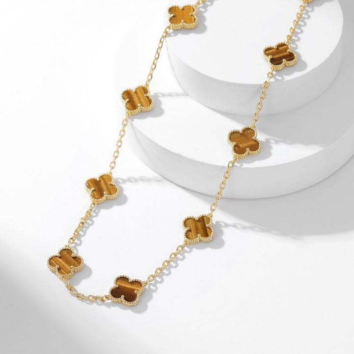 [Love Lucky]CLOVER 10 MOTIFS TIGER EYE NECKLACE
