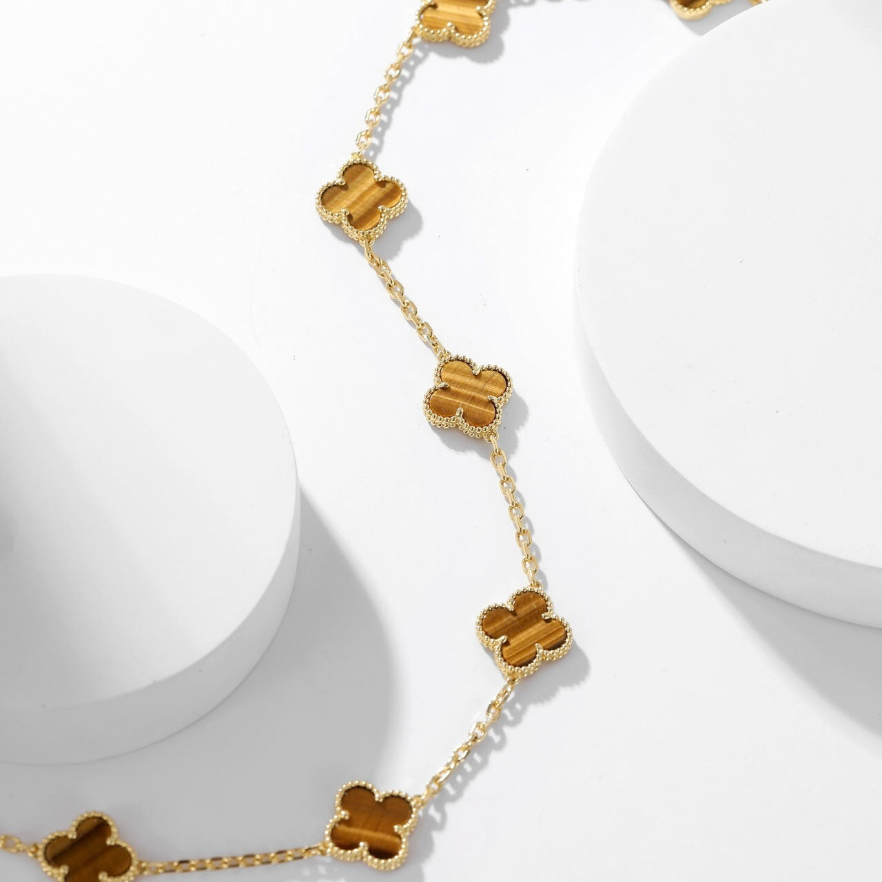 [Love Lucky]CLOVER 10 MOTIFS TIGER EYE NECKLACE