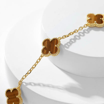 [Love Lucky]CLOVER 10 MOTIFS TIGER EYE NECKLACE
