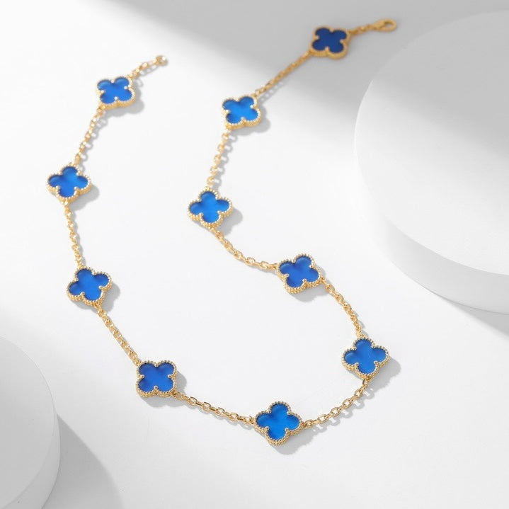[Love Lucky]COLLANA CLOVER 10 MOTIVI IN AGATA BLU