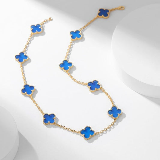 [Love Lucky]CLOVER 10 MOTIFS BLUE AGATE NECKLACE
