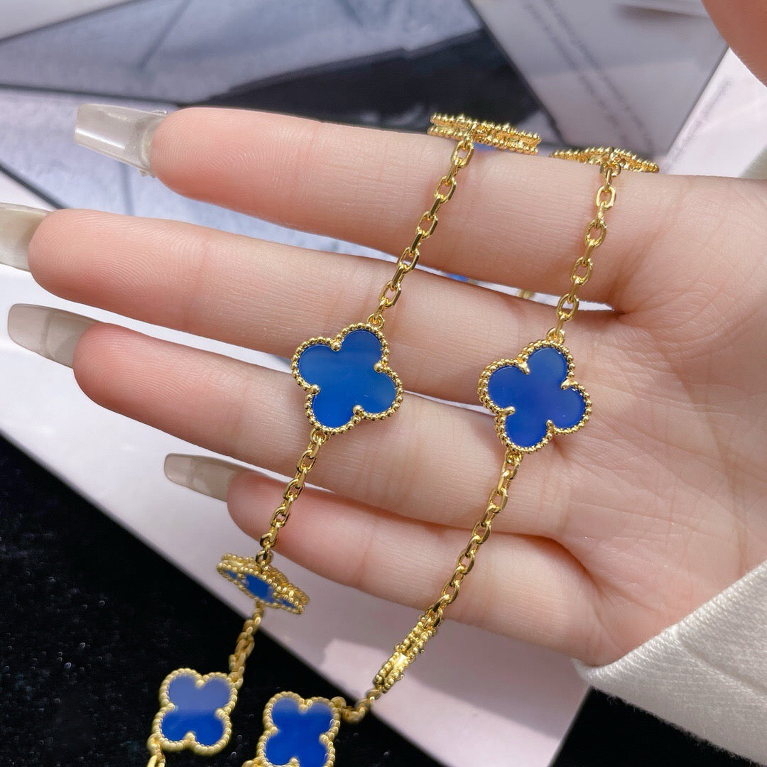 [Love Lucky]COLLANA CLOVER 10 MOTIVI IN AGATA BLU
