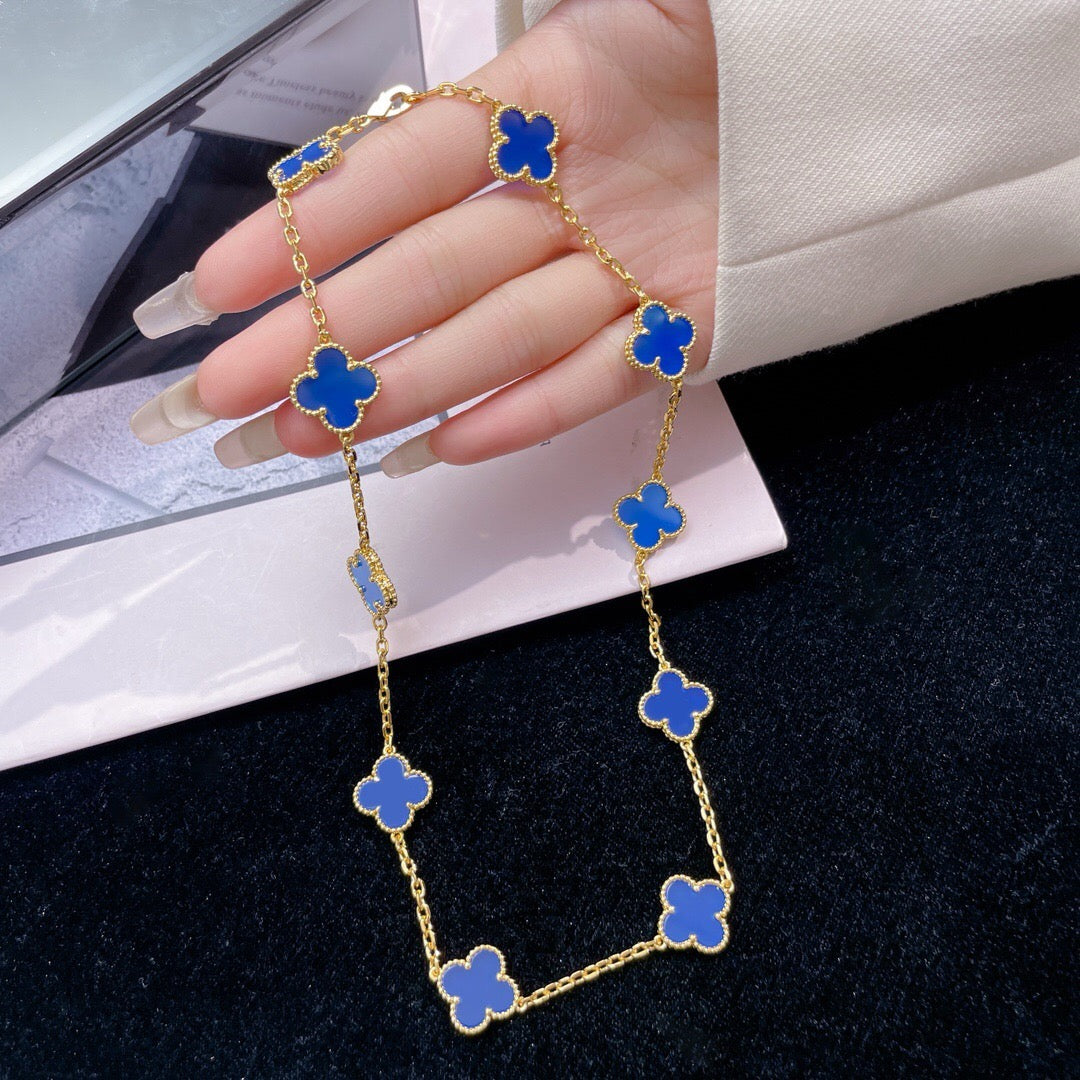 [Love Lucky]CLOVER 10 MOTIFS BLUE AGATE NECKLACE