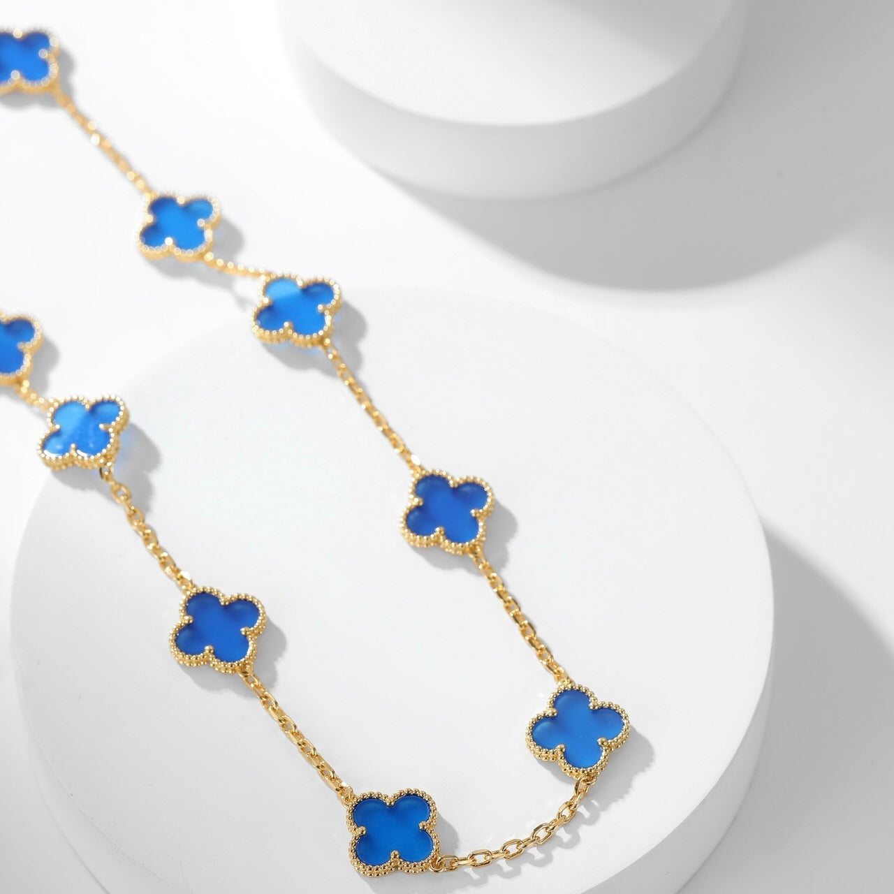 [Love Lucky]CLOVER 10 MOTIFS BLUE AGATE NECKLACE