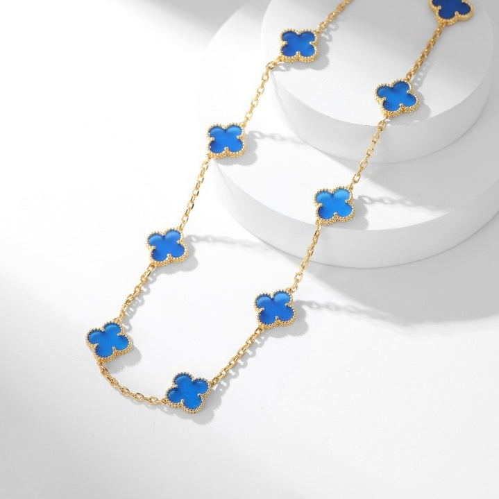 [Love Lucky]COLLANA CLOVER 10 MOTIVI IN AGATA BLU