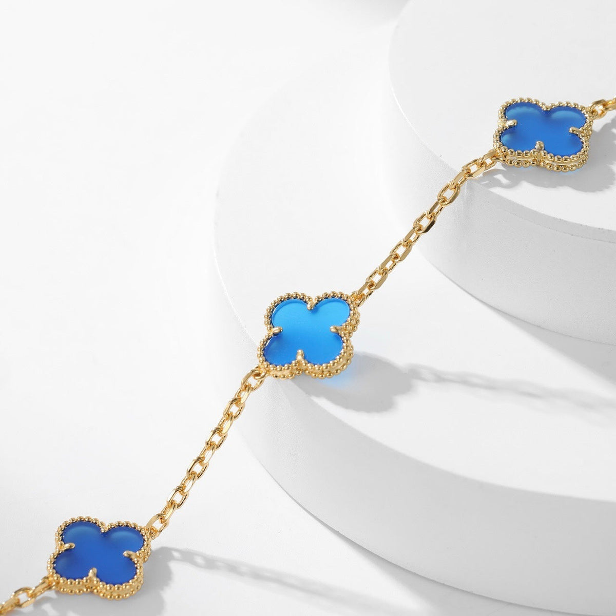 [Love Lucky]COLLANA CLOVER 10 MOTIVI IN AGATA BLU