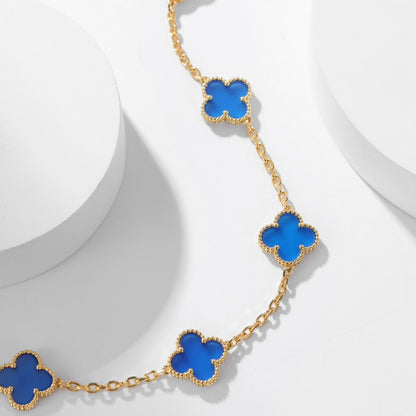 [Love Lucky]COLLANA CLOVER 10 MOTIVI IN AGATA BLU