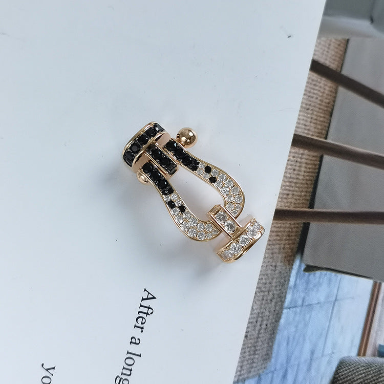[Love Lucky]FORCE LARGE HORSESHOE BLACK WHITE DIAMOND BRACELET SILVER