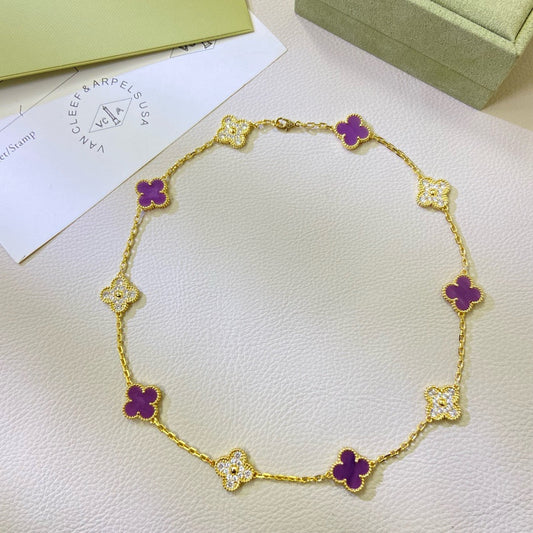 [Love Lucky]COLLAR CLOVER 10 MOTIVOS VIOLETA PÚRPURA CON DIAMANTES