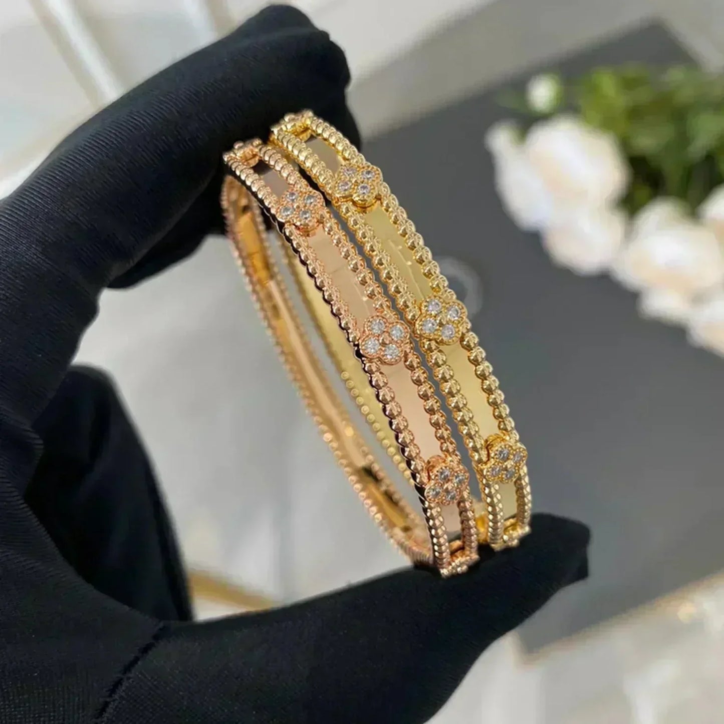 [Love Lucky]CLOVER ARMBAND 4MM DIAMANTEN
