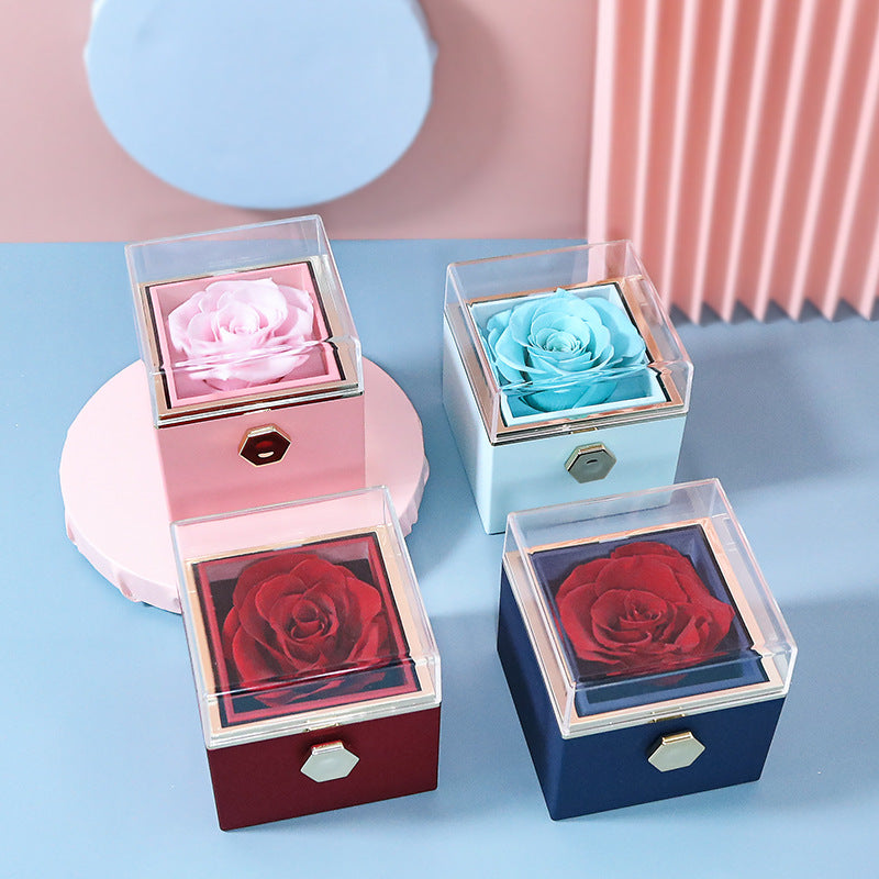 COFFRET CADEAU À BIJOUX AVEC ROSE ÉTERNELLE ROTATIVE (SANS LOGO)