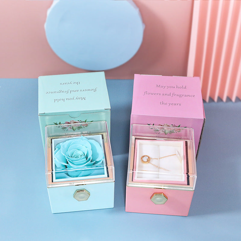 COFFRET CADEAU À BIJOUX AVEC ROSE ÉTERNELLE ROTATIVE (SANS LOGO)