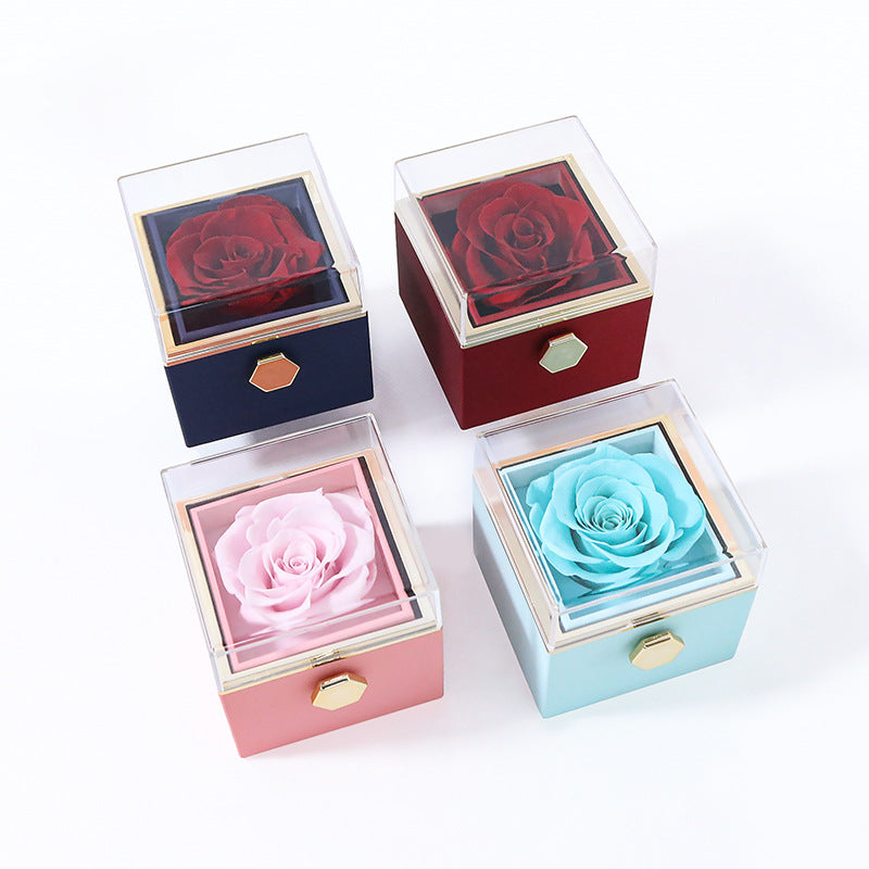 COFFRET CADEAU À BIJOUX AVEC ROSE ÉTERNELLE ROTATIVE (SANS LOGO)