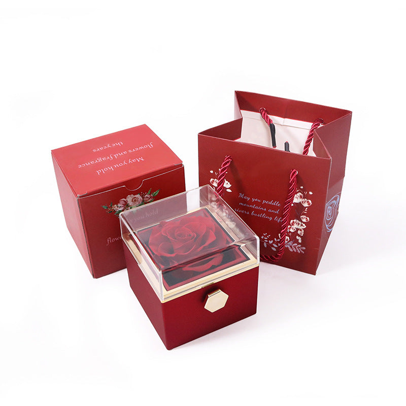 COFFRET CADEAU À BIJOUX AVEC ROSE ÉTERNELLE ROTATIVE (SANS LOGO)