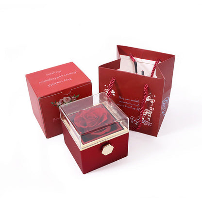 COFFRET CADEAU À BIJOUX AVEC ROSE ÉTERNELLE ROTATIVE (SANS LOGO)