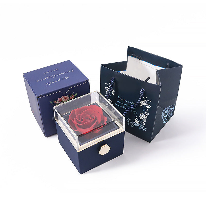 COFFRET CADEAU À BIJOUX AVEC ROSE ÉTERNELLE ROTATIVE (SANS LOGO)