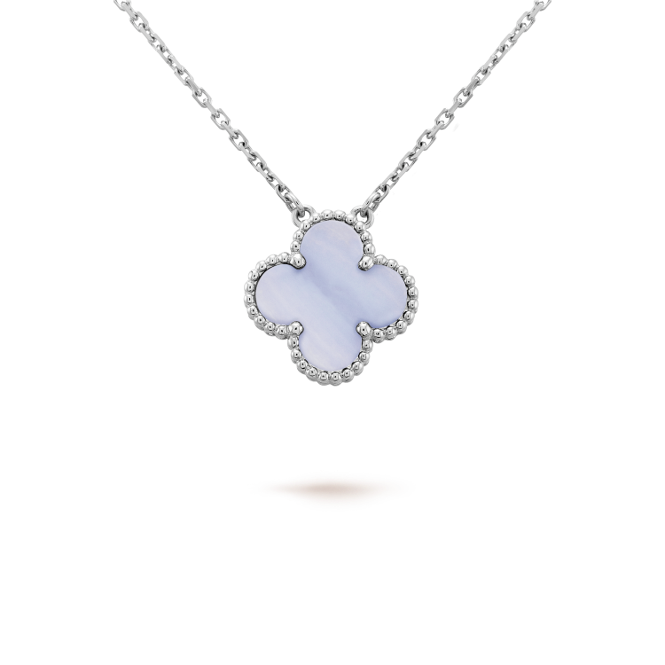 [Love Lucky] COLLANA QUADRIFOGLIO 15MM IN CALCEDONIO BLU ARGENTO