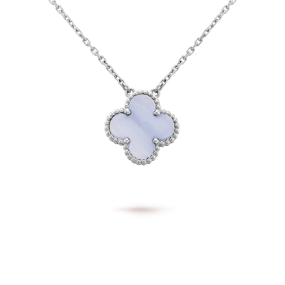 [Love Lucky] COLLANA QUADRIFOGLIO 15MM IN CALCEDONIO BLU ARGENTO