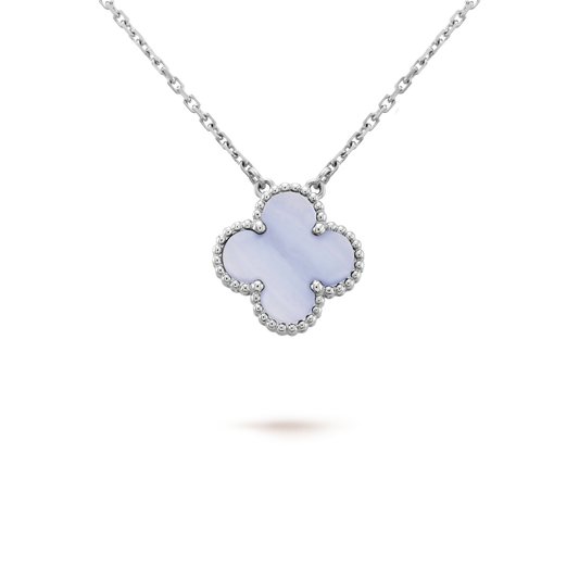[Love Lucky]COLLAR DE TRÉBOL DE 15MM DE CALCEDONIA AZUL EN PLATA